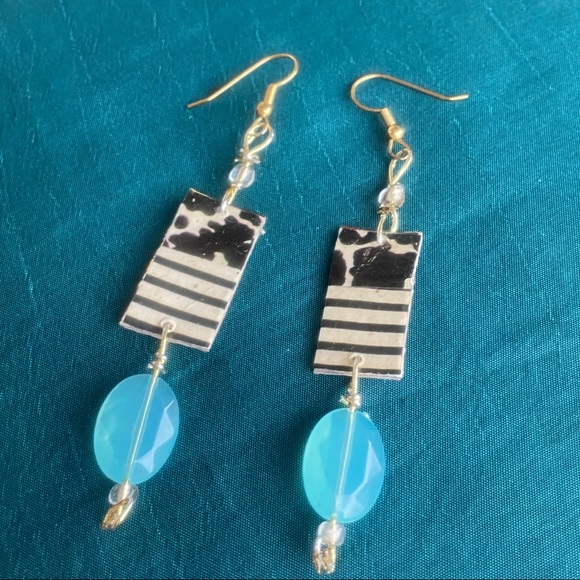 AMELIA PASTICHE DESIGN striped earrings  OOAK handmade - Picture 4 of 6